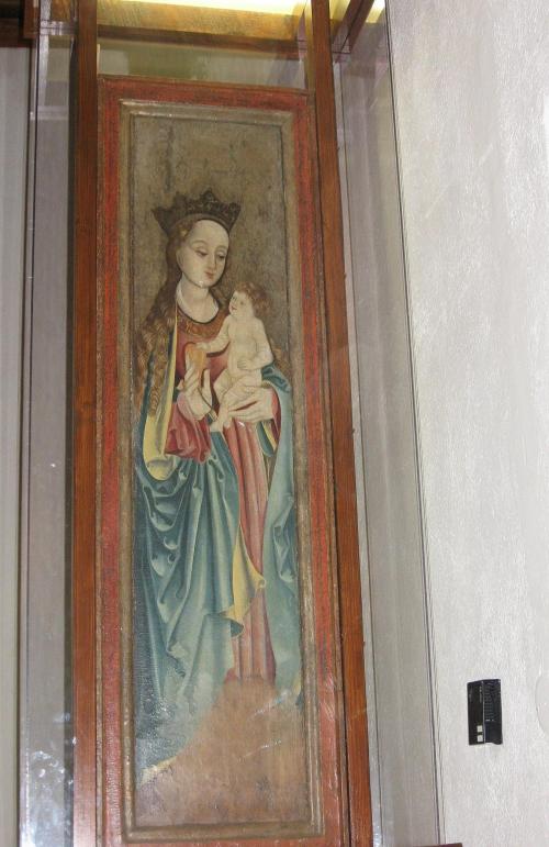 Panna Maria s Ježíškem, deskový obraz z bokového oltáře z chrámu sv.Bartoloměje v Rakovníku, 1.třetina 16.století